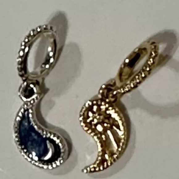 Pandora Two-Tone Splittable Sun & Moon Yin Yang Dangle Charms 14K Gold Blue - Picture 7 of 14